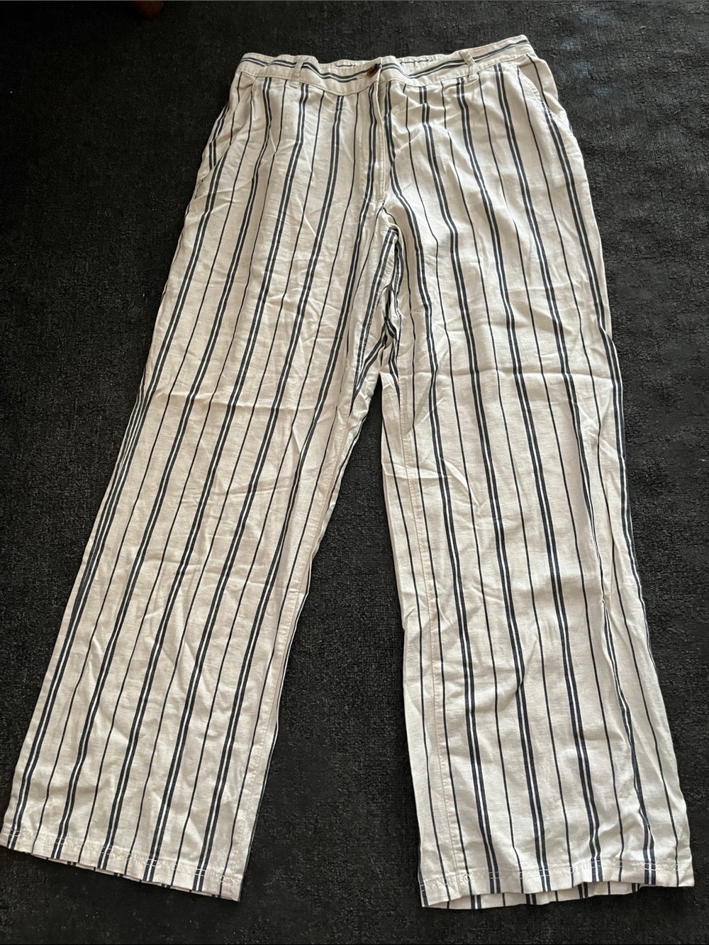 Women's Lightweight Striped Khaki Pants - White with Black Stripes